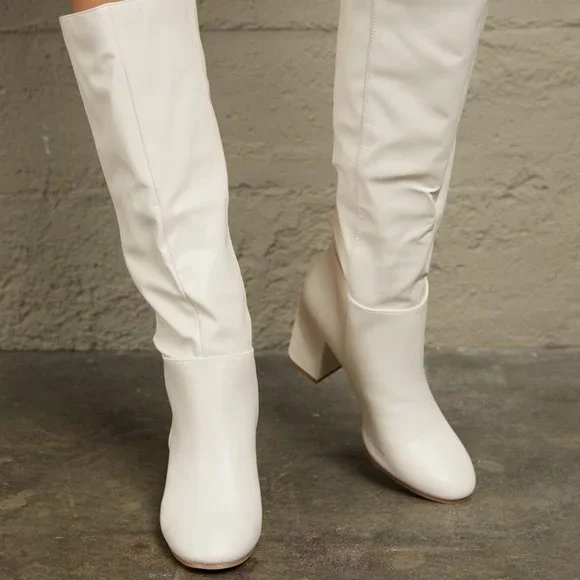 Block Heel Knee High Boots in White - Picture 5 of 5